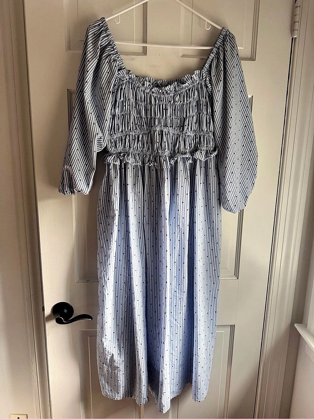 Maeve Striped Cotton Midi Dress in Blue & White Size Small
